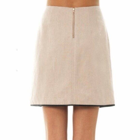NWT L'Agence Linen Faux Leather Trim Skirt Size 4 New With Tags Lightweight Mini - Picture 3 of 11